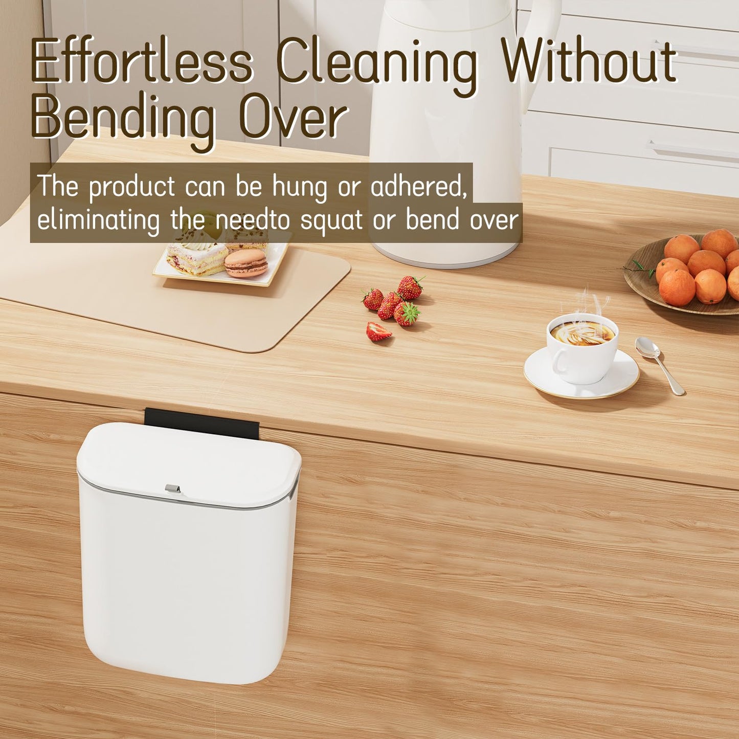 LYNLOO 2.4 Gallon Kitchen Compost Bin Hanging Small Trash Can with Lid Under Sink Dual Installation & Triple-Seal Technology, Odorless Kitchen/Bathroom/Office Trash Can for Home, RV