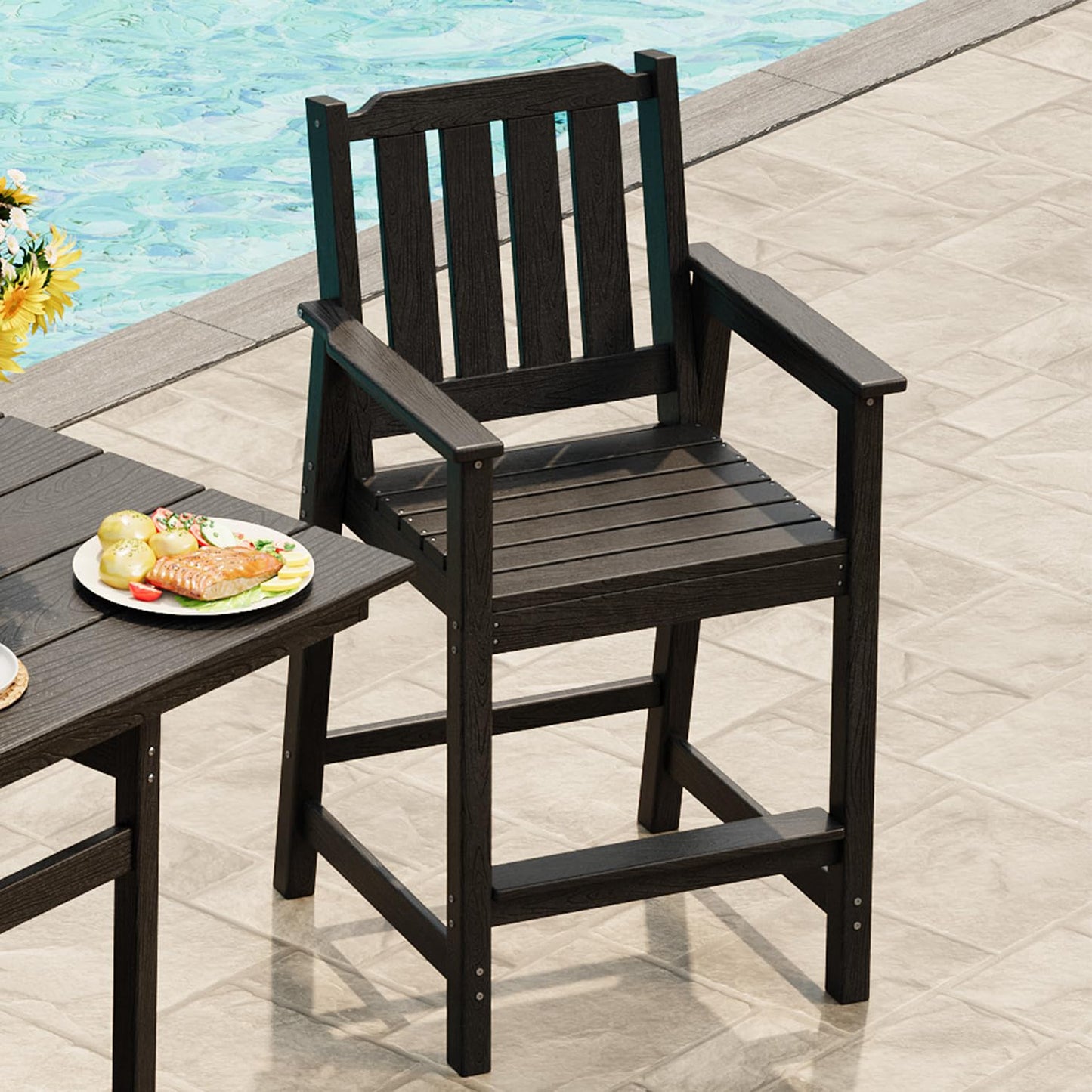 Garvee Outdoor Patio Bar Height Chair Set of 4, All-Weather HDPE Bar Height Barstools Widened Chair Set, Adirondack Chairs Set with Widened Armrests for Garden, Poolside, Bistro