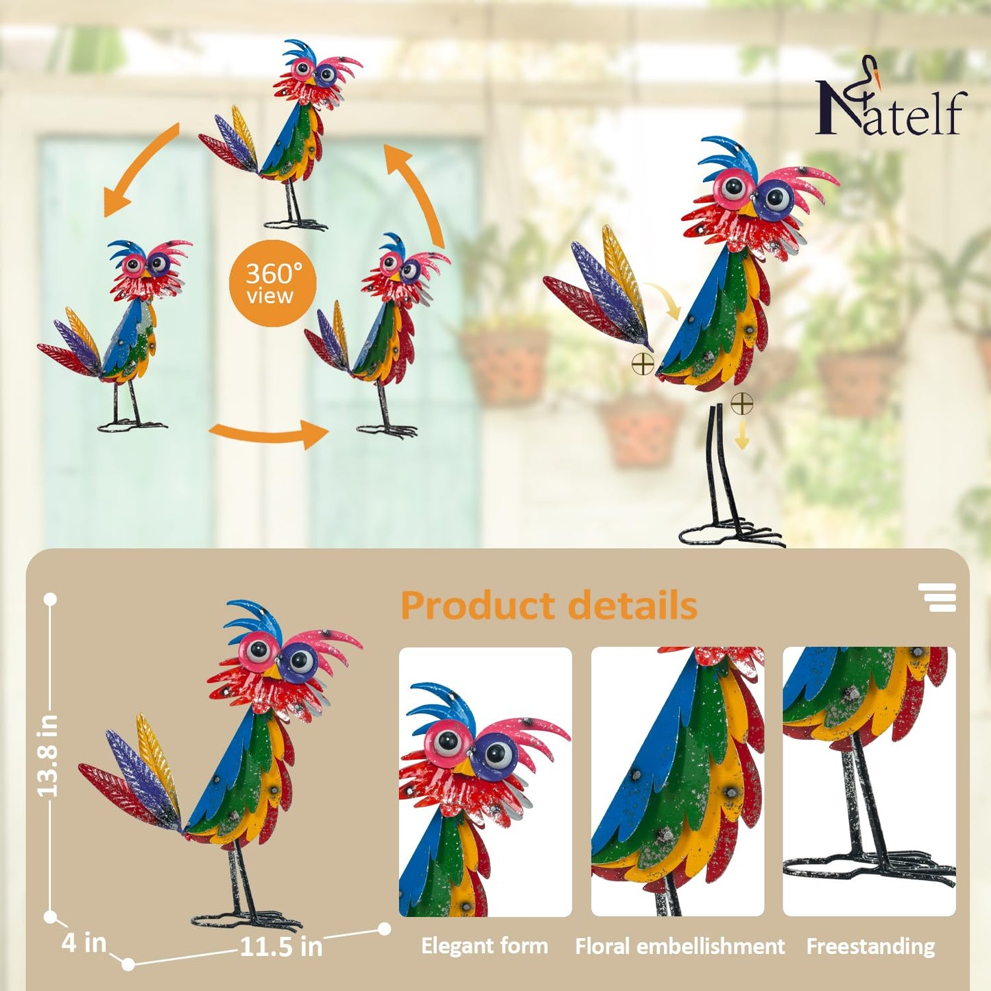 Natelf Outdoor Wacky Metal Owl Yard Statue Decoration Owl Decor Garden Statue Bird Figurine Outdoor Decorations for Yard