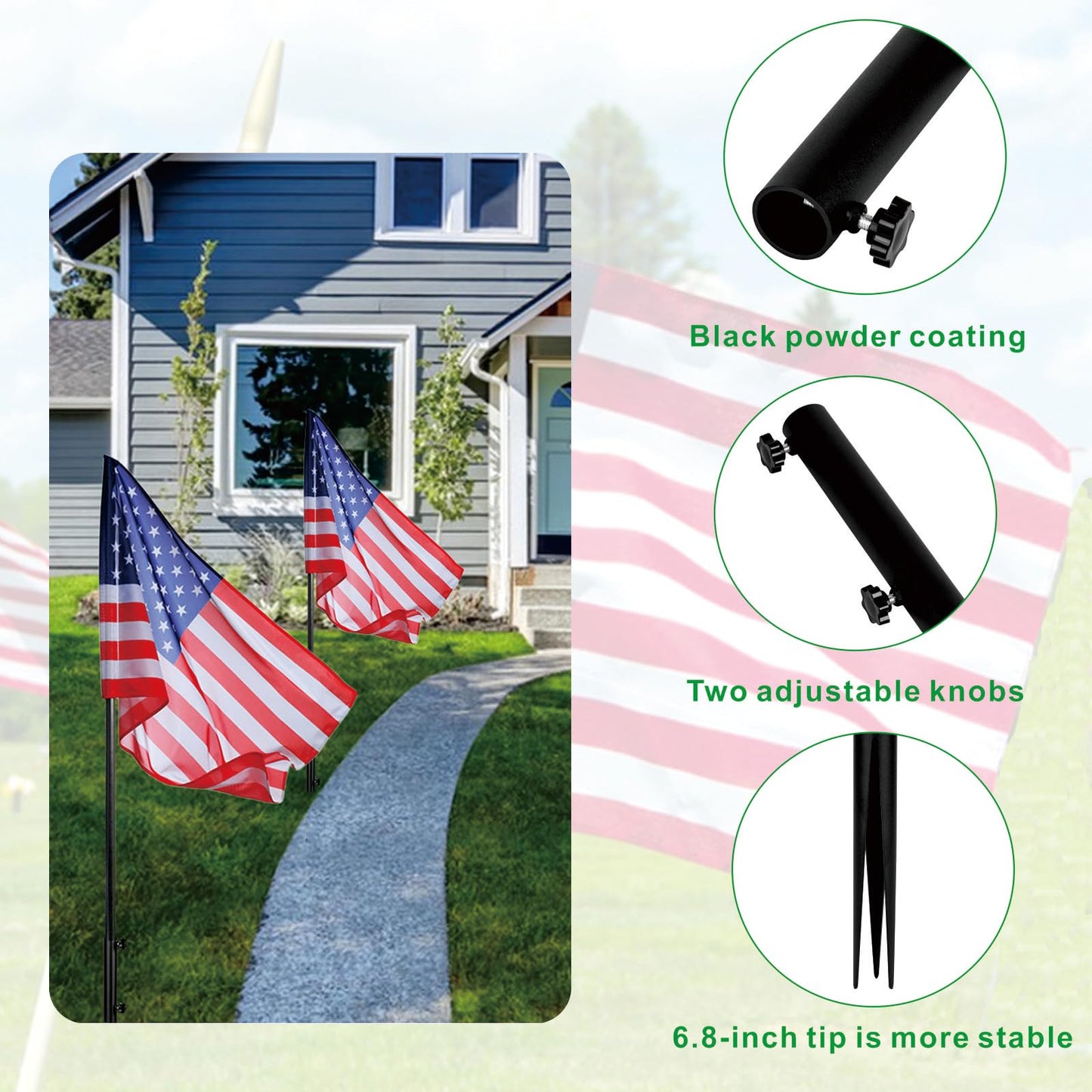 KSWLOR Flag Pole Ground Stake, Heavy Duty Flag Pole Holder, Outdoor Light Stakes for Torch Stand, Ground Outdoor Banner Stakes Fits Poles with 1 Inch, for Garden Lawn