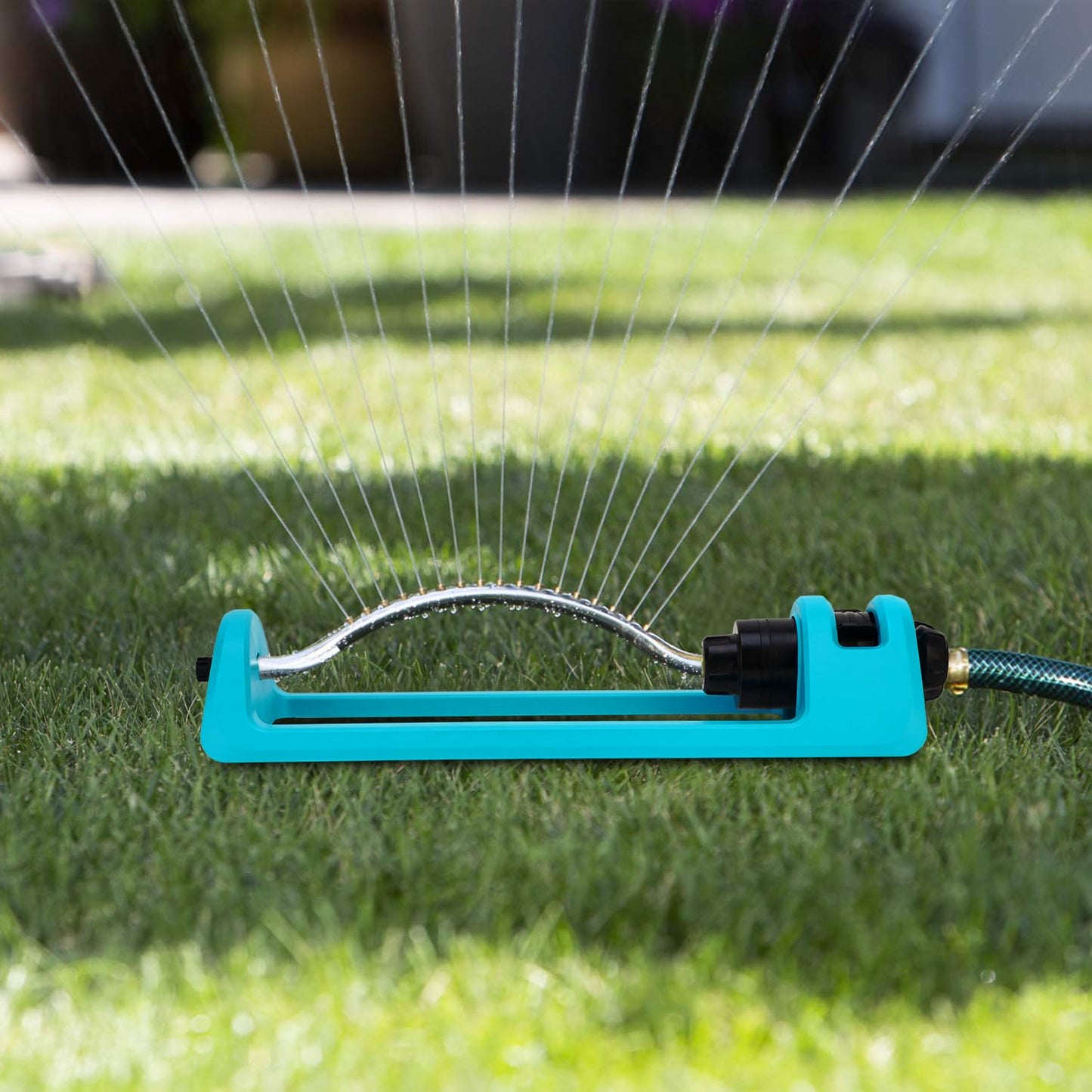 Lawn Sprinkler, Oscillating Sprinkler with 18 Hole Brass Nozzles, Gardening Tool Watering for Lawn & Garden Covers up to 3,600 sq.ft, Nozzle Cleaning Tool Build on the End of the Product, Blue
