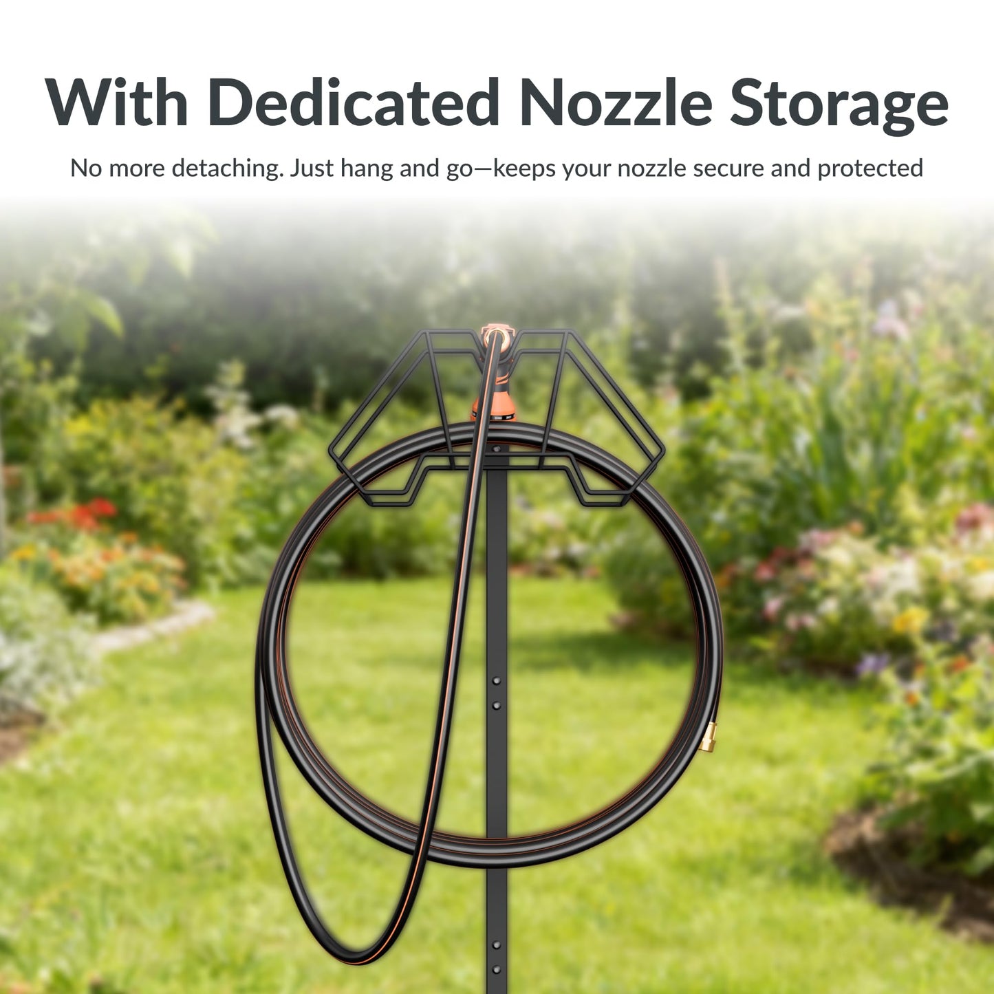 Giraffe Tools Garden Hose Holder- Heavy-Duty Freestanding Metal Stand, Holds 100FT Hose with 4 Spikes,Sturdy Hose Storage Stand for Outside Yard,Lawn,Garden,Black