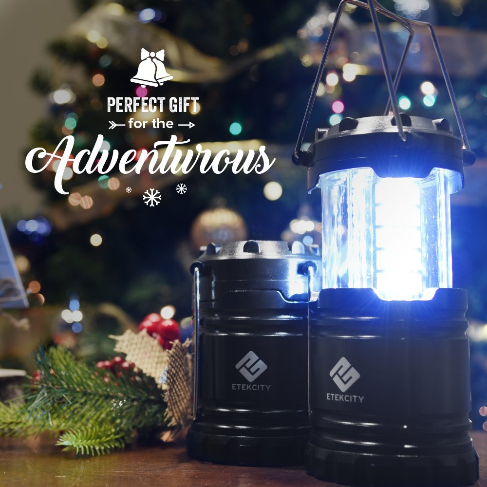 Etekcity Lantern Camping Essentials Lights, Led Flashlight for Power Outages, Battery Operated Lamp for Emergencies, Survival Gear, Hurricane Preparedness Items, Water Resistant, 2 Pack, Black