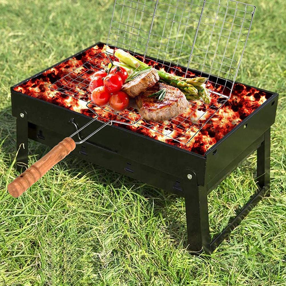 Barbeque Grill Basket, Portable BBQ Grilling Baskets with Long Handle, Stainless Steel Grilling Basket for Fish Vegetables Steak Shrimp Chops Outdoor Grill Tool Accessories