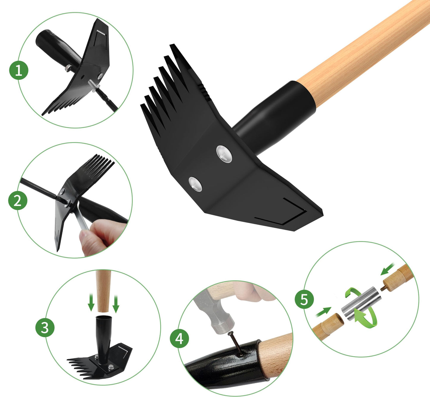 Weed Puller Tool with Long Bamboo Handle, 2 in 1 Garden Hoe&Manual Weed Remover, Weed Rake&Grabber, Gardenia Heavy Duty Uprooting Tool for Yard, Lawn and Garden, 49Inch ﻿