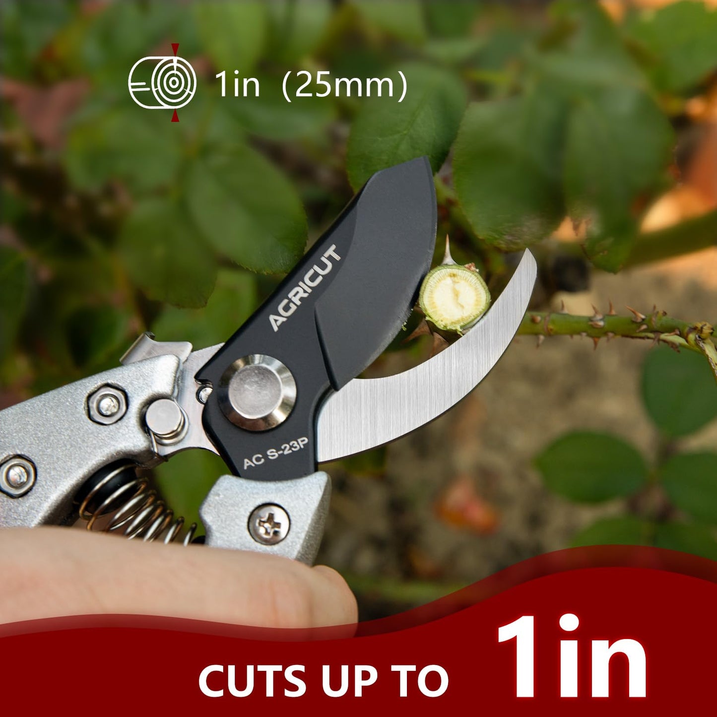 AGRICUT Pruning Shears, 7/8-Inch Cut Capacity Hand Clippers, Bypass Pruners, Gardening Scissors with Sharp Steel Blade (Aluminum Handle, High Carbon Steel)
