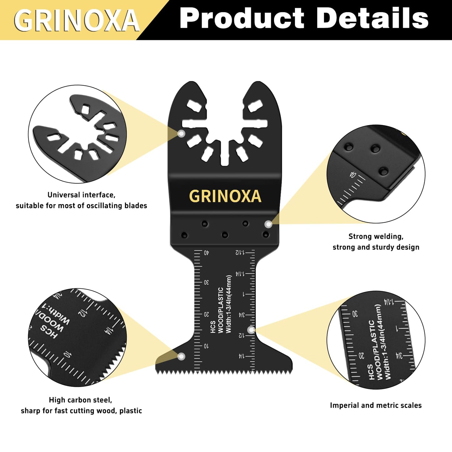 GRINOXA 55PCS Multi Tool Blades Kits, Professional Universal Oscillating Tool Blades for Wood Plastic Metal, Quick Release Oscillating Saw Blades Fit Dewalt Ryobi Milwaukee Rockwell Fein Makita