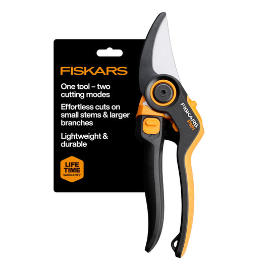 Fiskars DualAction Pruner – Hand Pruner with Two Cutting Modes, Bypass Garden Pruner for Stems and Branches up to 1", Low-Friction Steel Blade, FiberComp Frame