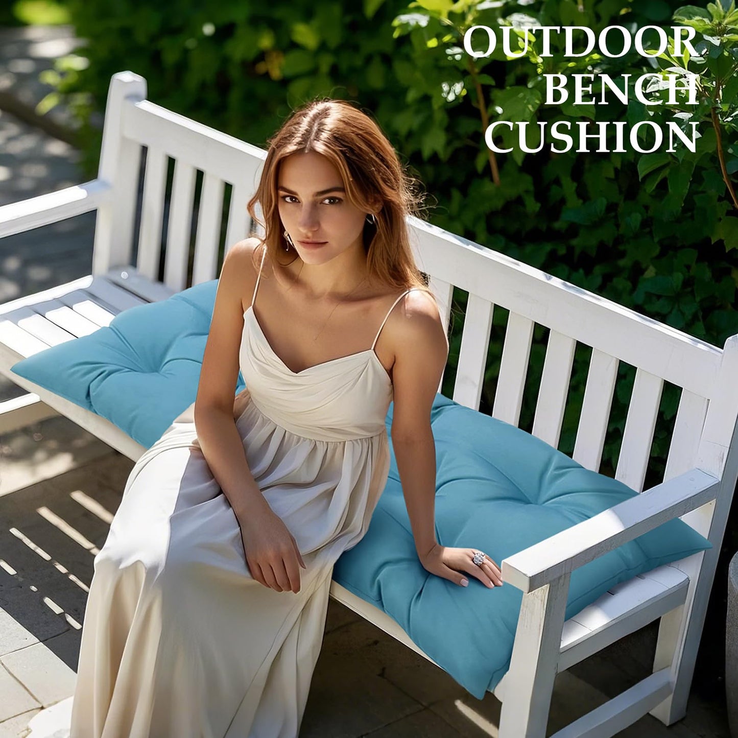 Eoieov Outdoor Bench Cushions 40 in with Ties Waterproof Tufted Thicken Patio Swing Chair Cushion for Wicker Loveseat Settee Garden Indoor Bench Shoe Storage,40 * 20",Khaki