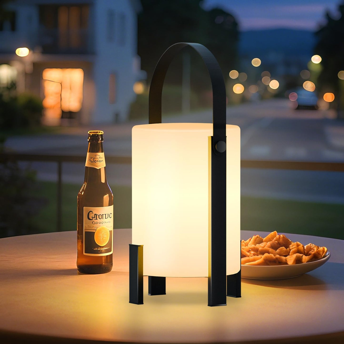 uuffoo Outdoor Rechargeable Lantern LED Table Lamp Shower Lamp Cordless 3000K and Candle Light IP44 Rain-Resistant | with Remote | PE & Metal for Bathroom Patio Camping Restaurant Home