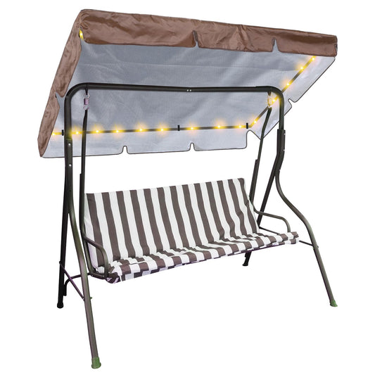 GliCraft LED Lighted Patio Swing Canopy Replacement Top Waterproof LED Porch Swing Canopy Cover 2-3 Seat Shade Awning Covers for Garden Outdoor Yard Park(65 x 45 Inch,Brown)