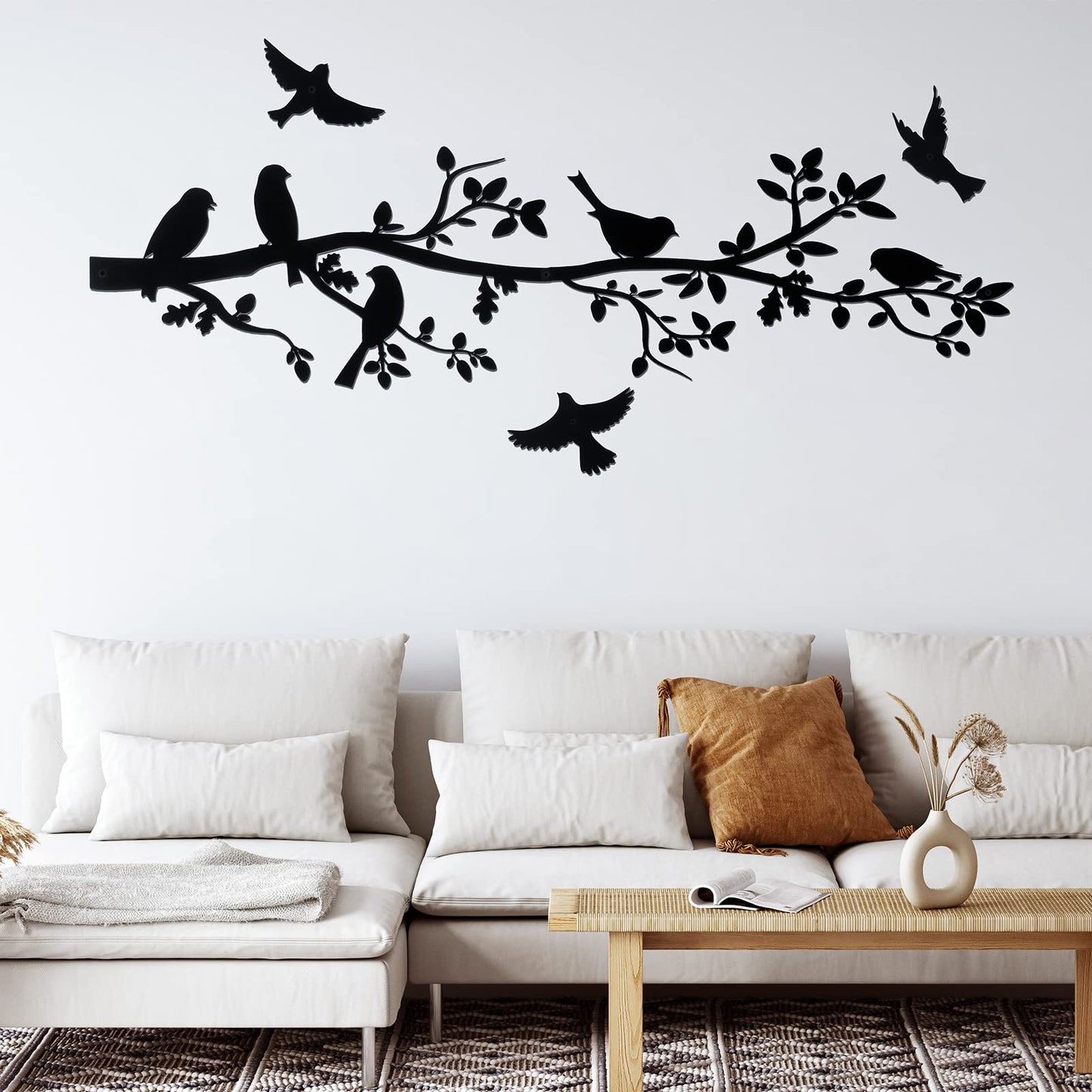 Youyole 5 Pcs Metal Wall Art Birds on The Branch Metal Wall Art Decor Hanging Leaves with Birds Ornament Silhouette for Indoor Outdoor Home Office Balcony Garden Decor
