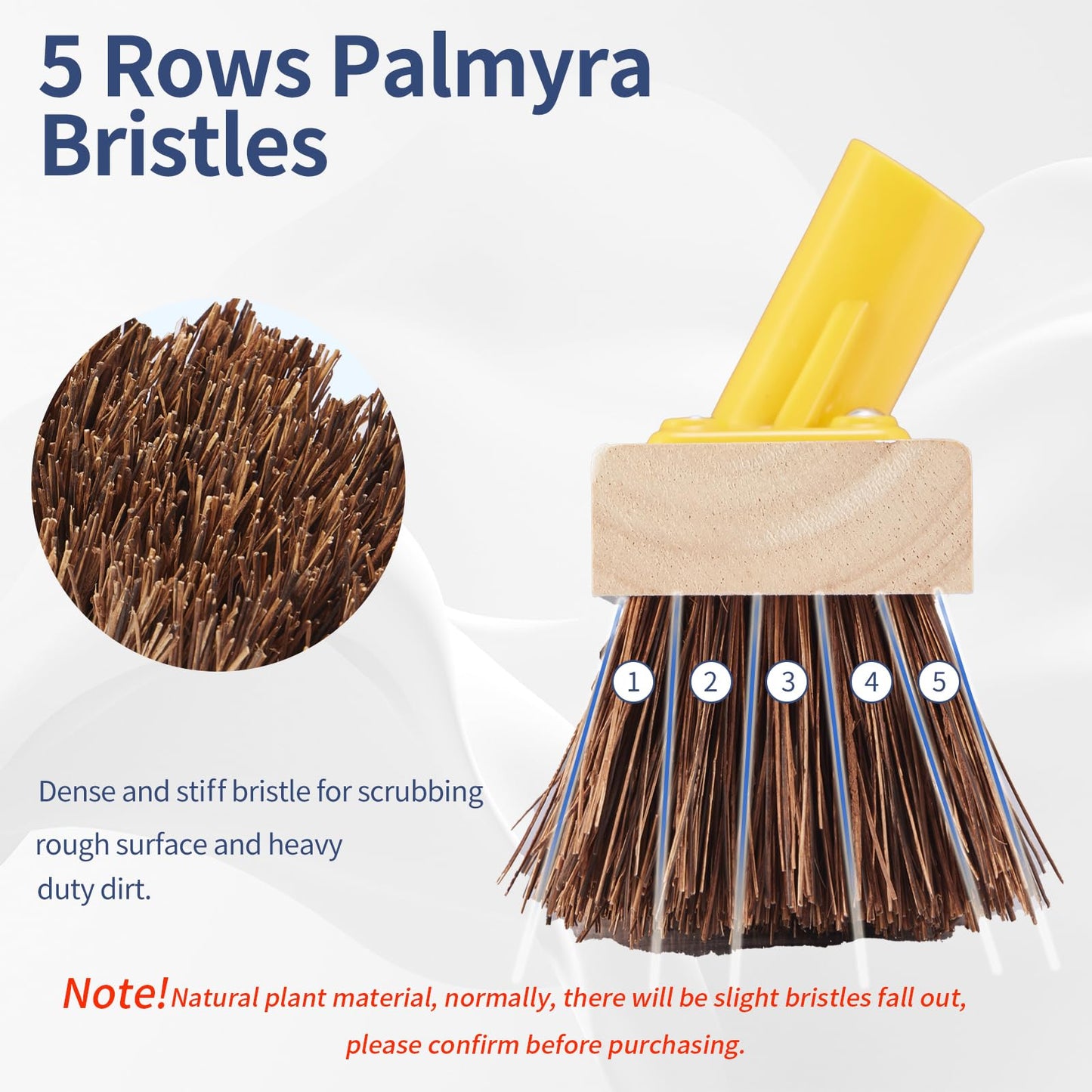 NICOFPHY Floor Scrub Brush with Long Handle - 60" Heavy Duty Deck Brush with Stiff Natural Palmyra Bristle for Scrubbing, Outdoor Scrubber Brushes for Cleaning Concrete Floor, Garden, Patio, Shower