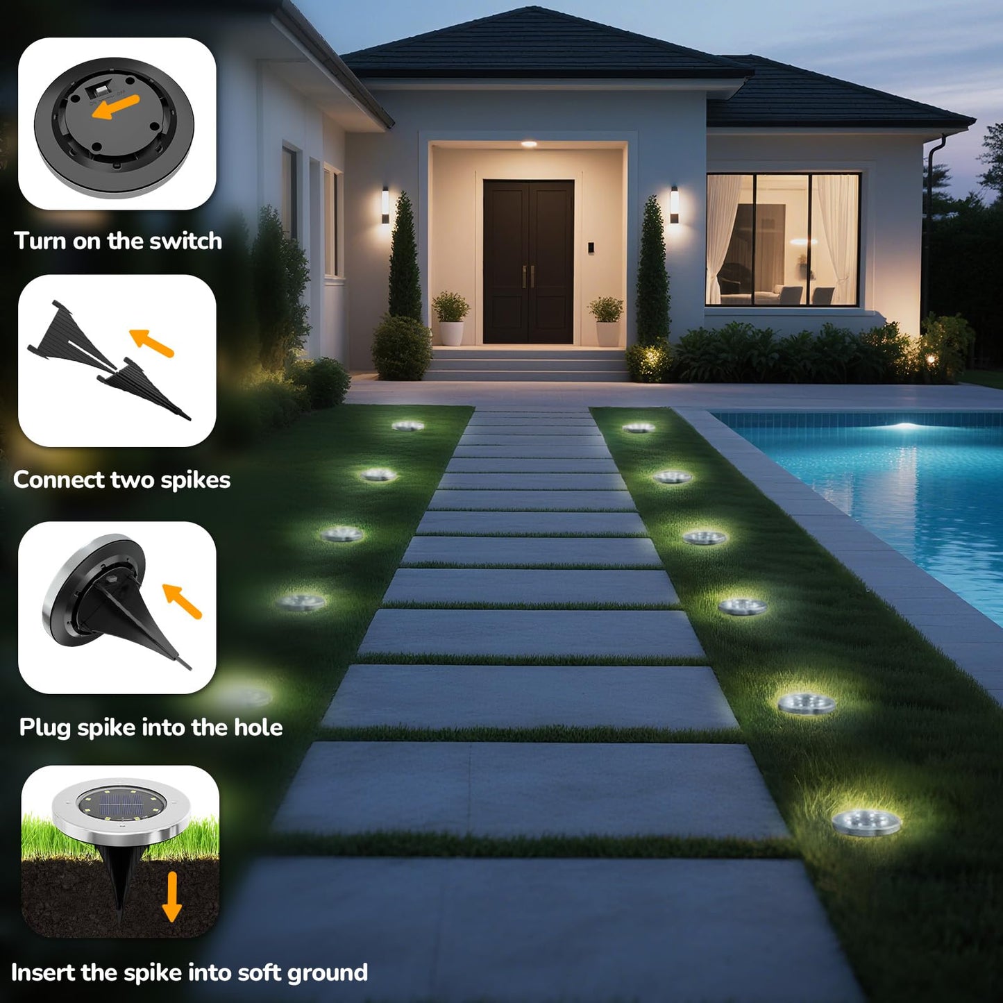 INCX 4.6 inch Solar Lights Outdoor Waterproof,12 Pack Solar Lights for Outside, Solar Garden Lights Landscape Lighting for Patio Pathway Lawn Yard Deck Driveway Walkway, Cold White
