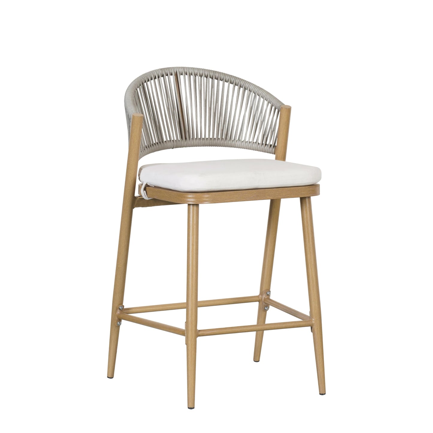 Christopher Knight Home Hearth 26.00" Patio Barstools Set of 2, Woven Wicker Counter Stool, Aluminum Frame Barstool, PE Rattan Scallop-Shape Backrest Woodlike Stool for Backyard Balcony Garden, Maple
