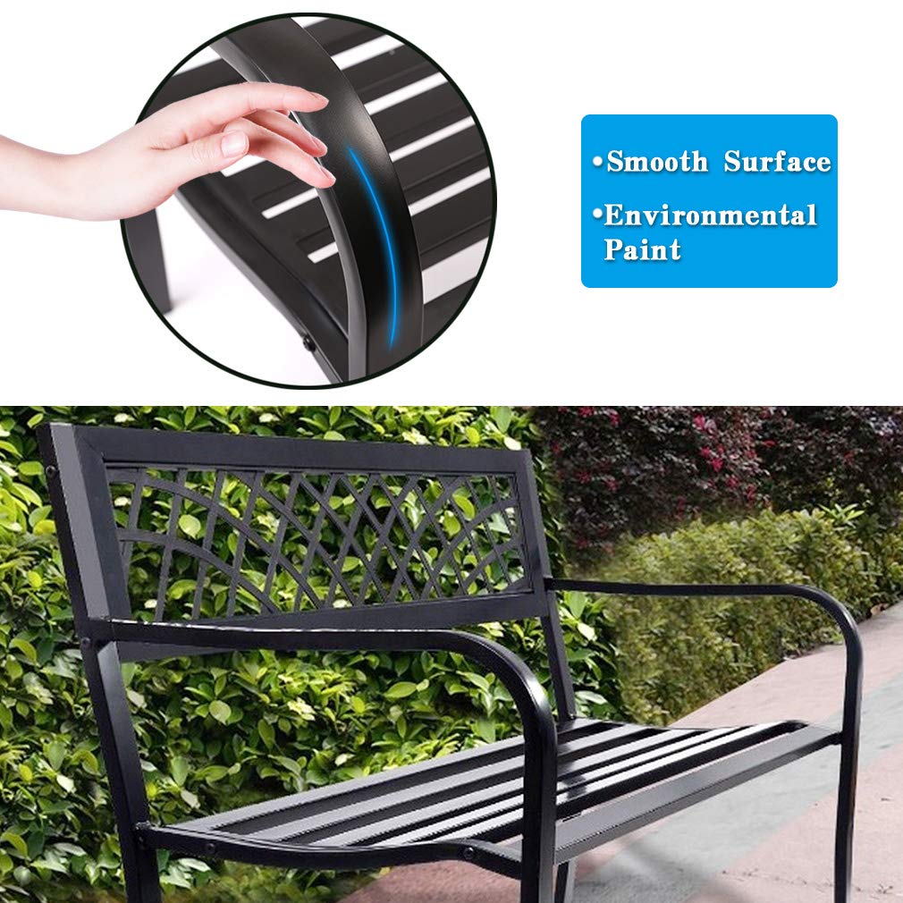 FDW Garden Bench Bench Park Outdoor Bench for Patio Metal Bench Park Bench with Plastic Backrest Armrests Sturdy Steel Frame Furniture for Yard Porch Work Entryway, Black