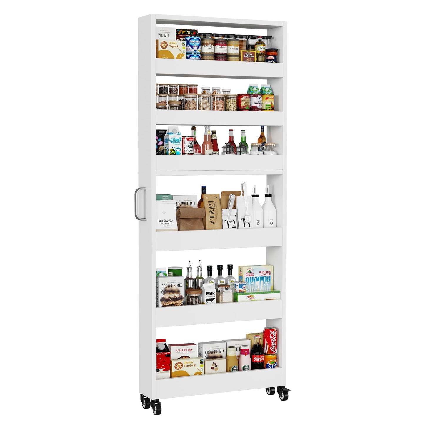 Qiaoxuan Slim Storage Cart, Lightweight 6 Tier Metal Rolling Utility Kitchen Cart on Wheels, Mobile Storage Shelving Unit Organizer for Bathroom Laundry Office Narrow Places (White, 6" D)