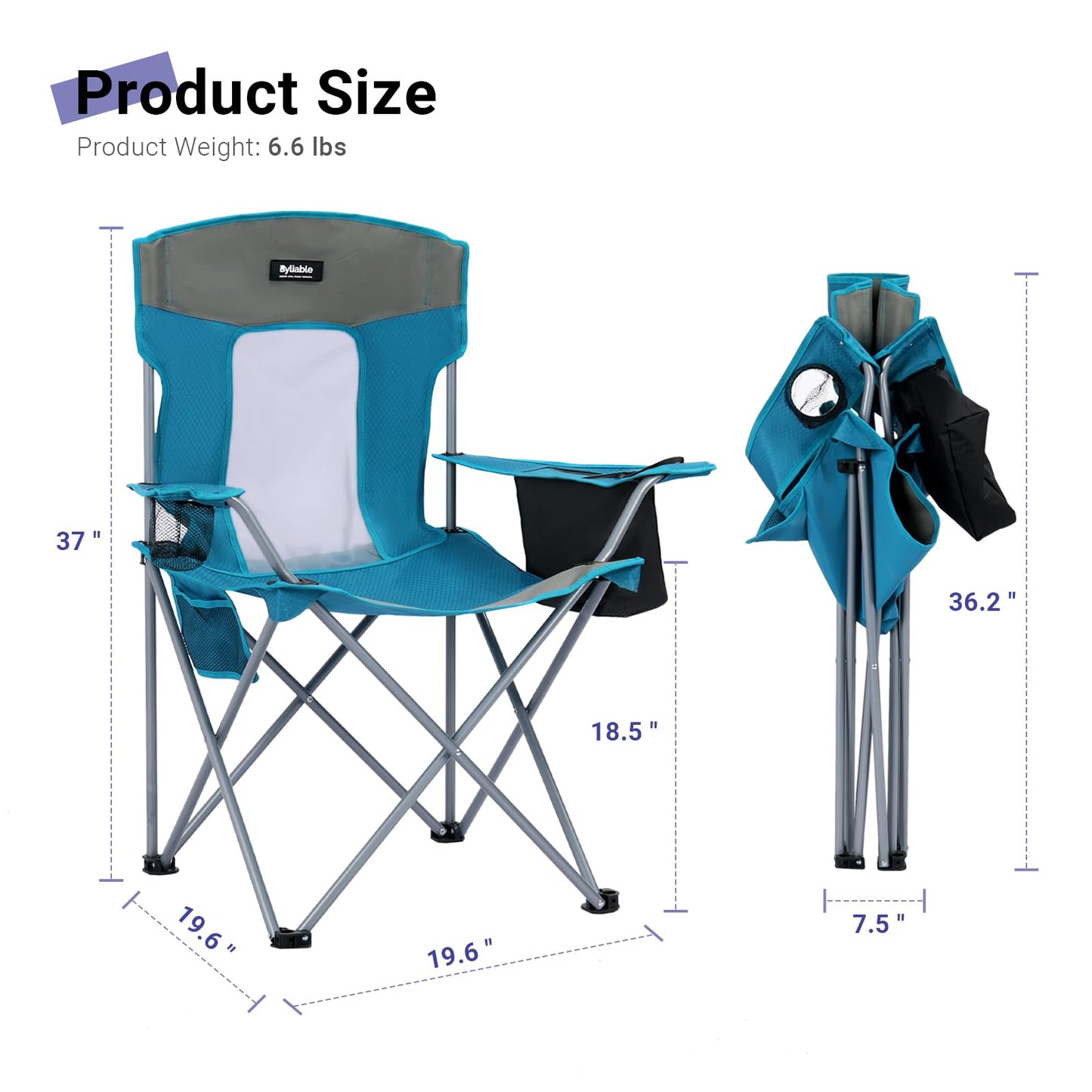 Camping Folding Chair Outdoor Lawn Portable Lightweight Camp Folding Chairs for Adult Outside with Cup Holder, Cooler Pouch & Side Pocket for Camping, Beach, Fishing, Sports or Tailgating Events, Blue