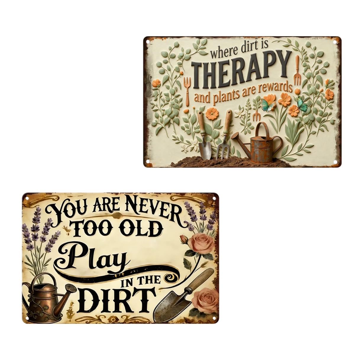 RMMNHLNC Garden Signs for Outside, Funny Metal Signs for Home Garden Patio Yard, Retro Gardening Gifts for Women, 2pc Wall Decor 12" x 8"