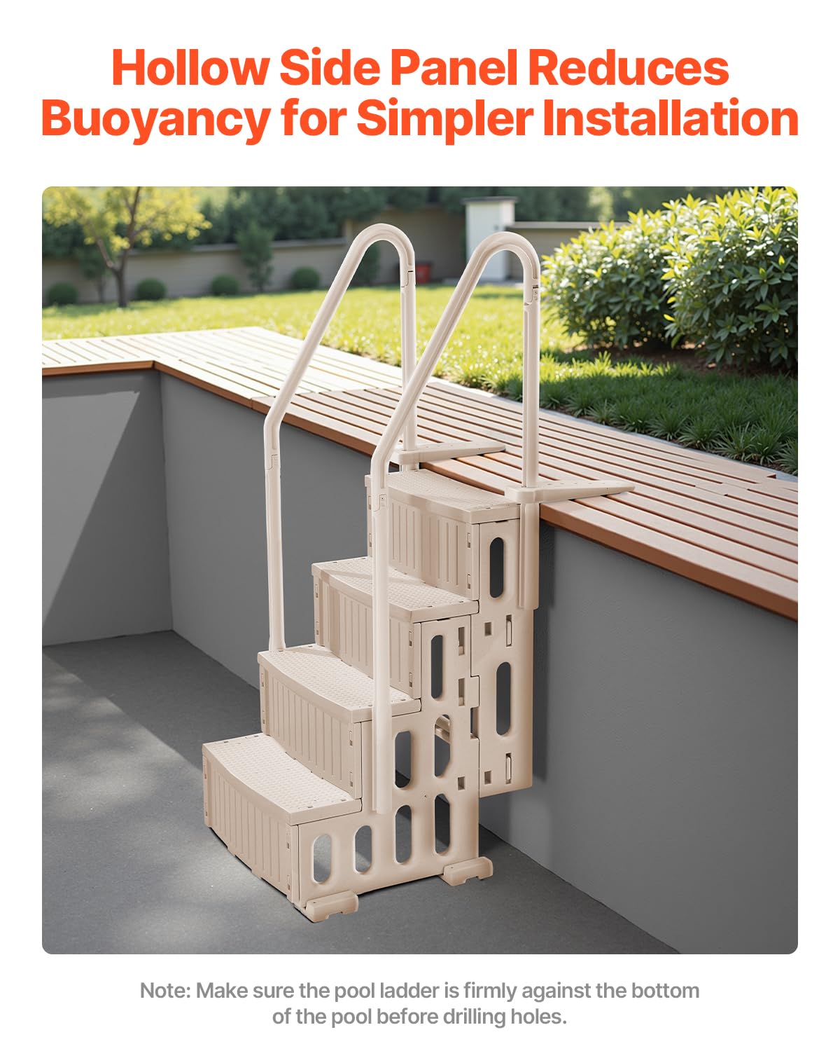 VEVOR Swimming Pool Ladder, 4-Step Double Handrails Stairs with Non-Slip Heavy Duty Steps, Max Load Capacity 400 lbs, for 48-54 in Inground & Above-Ground Pools of Any Decking Surface, Taupe