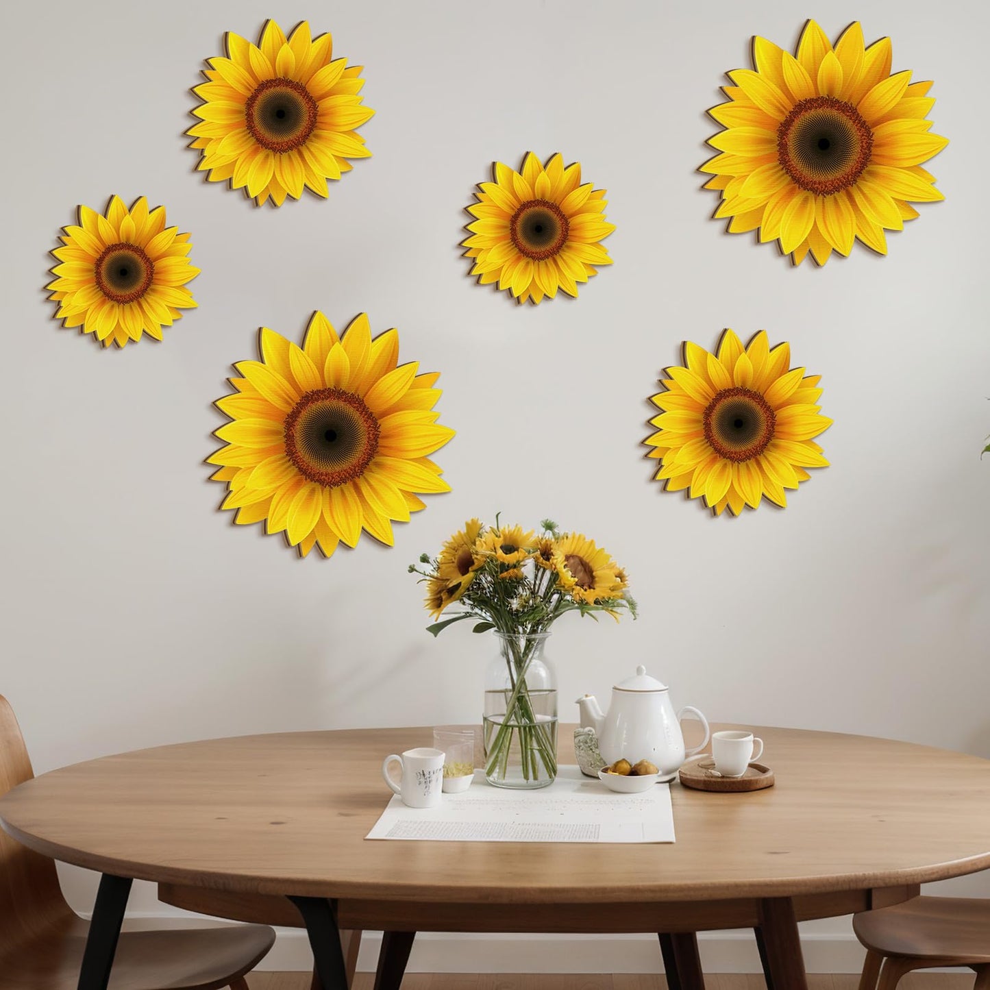 Thyle 6 Pcs Sunflower Wall Decor Wood Sunflower Wall Art Farmhouse Spring Flower Decorations Indoor Summer Wooden Hanging Sign for Kitchen Porch Home Decor