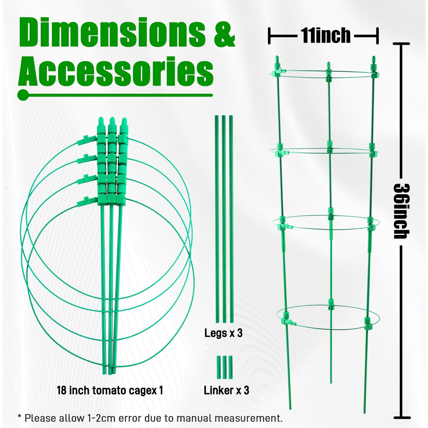 4 Pack Adjustable Tomato Cages, 36 Inch Plant Support Garden Trellis for Tomatoes, Cucumbers, Vegetables, Flowers, Roses & Climbing Vines – 4 Adjustable Rings for Sturdy Growth
