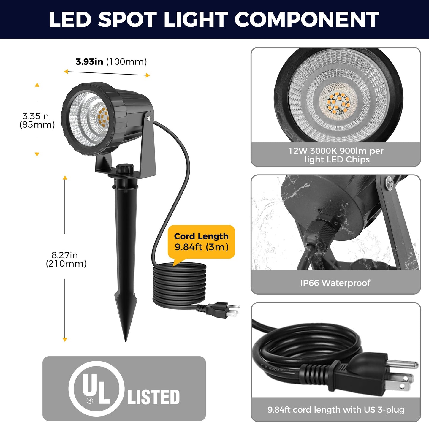 L LOHAS LED 12W Dusk to Dawn Outdoor Lighting, Auto On/Off 3000K Landscape Outdoor Spotlight, IP66 Waterproof Plug in Spot Lights for Yard, Garden, House, Pathway, Plant(4 Pack)