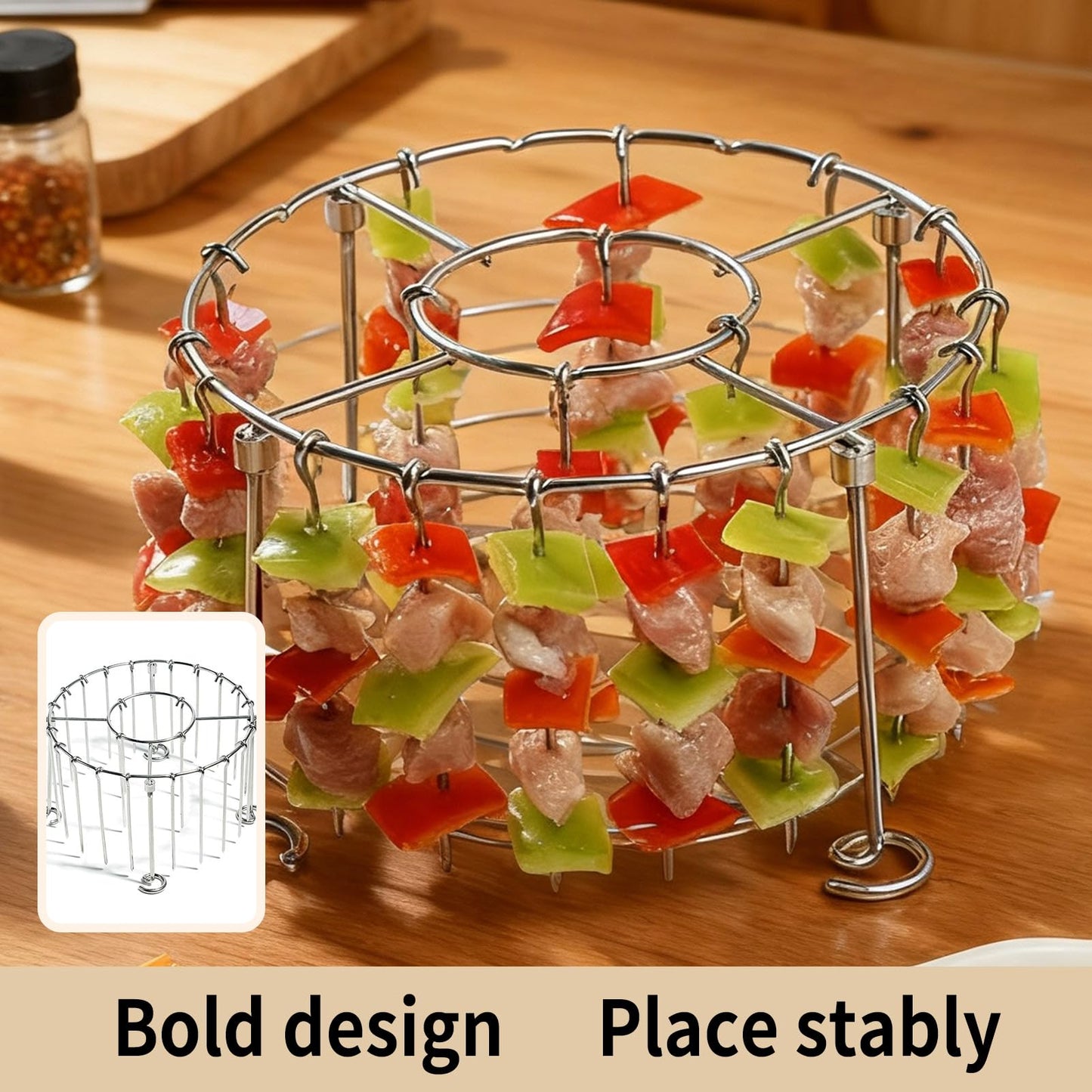 2025 New Air Fryer Grill Skewer Rack, Stainless Steel BBQ Kabob Set, 30 Vertical Meat Skewers with Round Hanging (1)