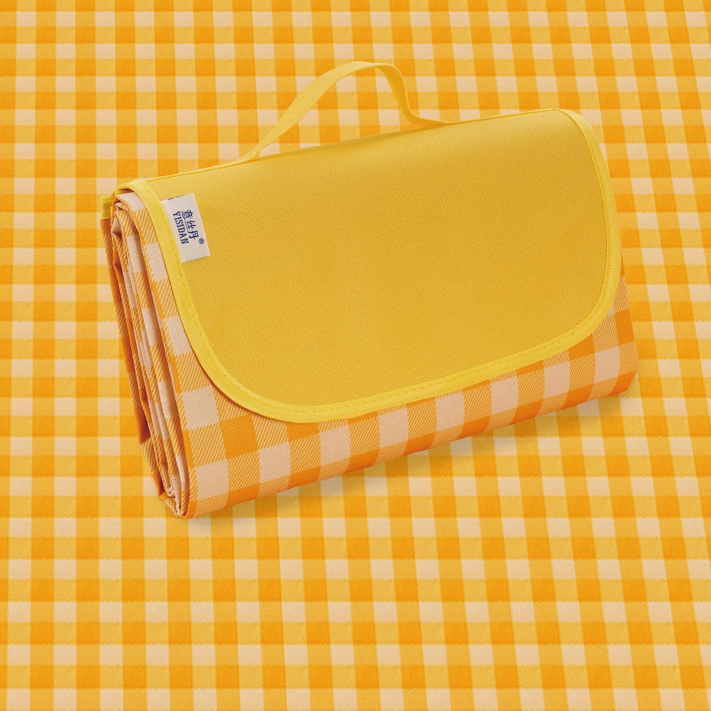 Lacabin Picnic Blanket 77 x 79 Inches Waterproof Oxford Fabric Picnic Blanket Portable and Foldable Outdoor Mat for Camping, Beach, and Family Picnics Yellow&White