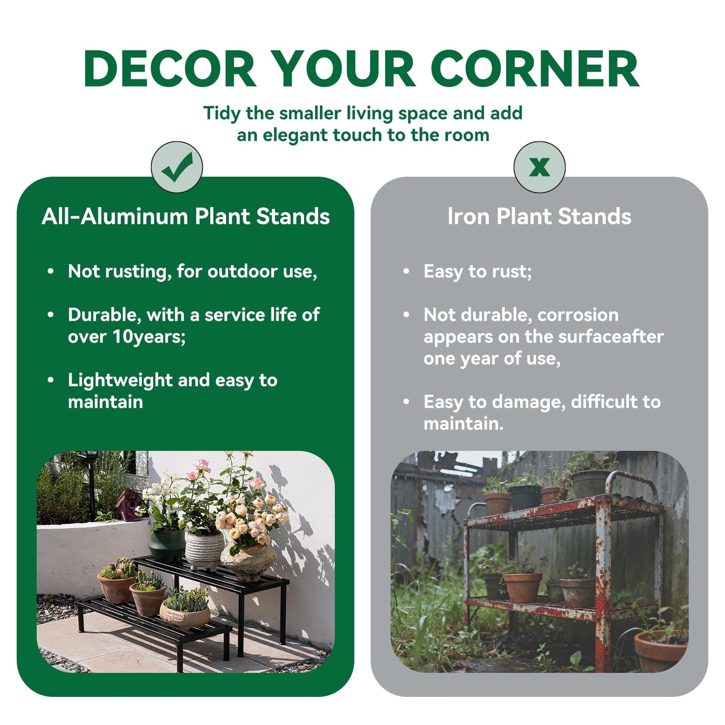 MultirackX Metal Plant Stand, Rust-proof Aluminum Display Rack, Plants Display Stands Decoration Racks for Living Room Garden Balcony Patio (Ebony, 42.5Inch Tall Leg)