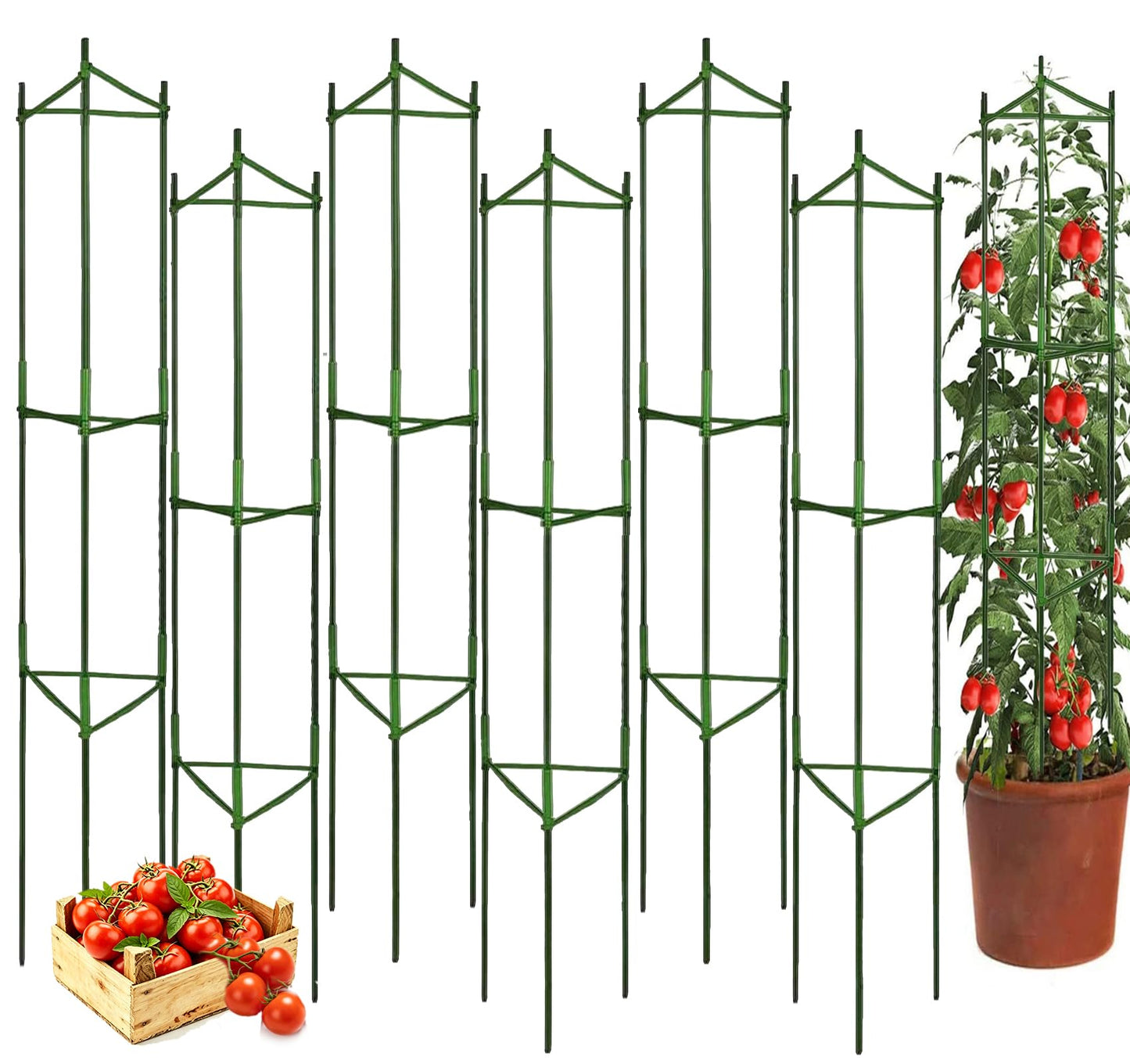 Moirsunt 6 Packs Tomato Cage for Garden Plant Support, Up to 50.2inch Garden Plant Stakes Tomato Trellis for Potted Plants, Deformable Tomato Cage Trellis for Climbing Plants Vegetables Flowers