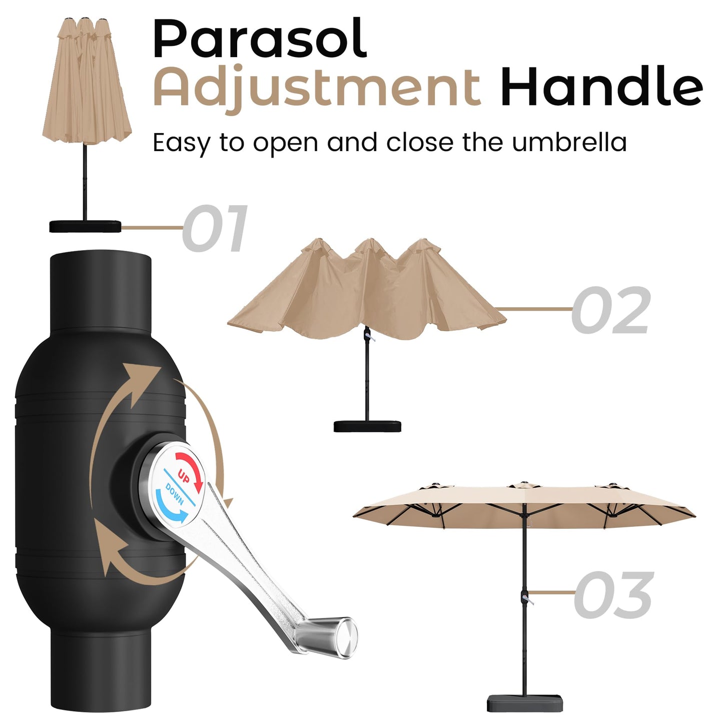 DomeShade 15ft Patio Umbrella with Base,Large Outdoor Double-Sided Rectangle Umbrella with Crank Handle, Market Umbrella for Poolside Garden Deck Backyard Beach Pools, Beige