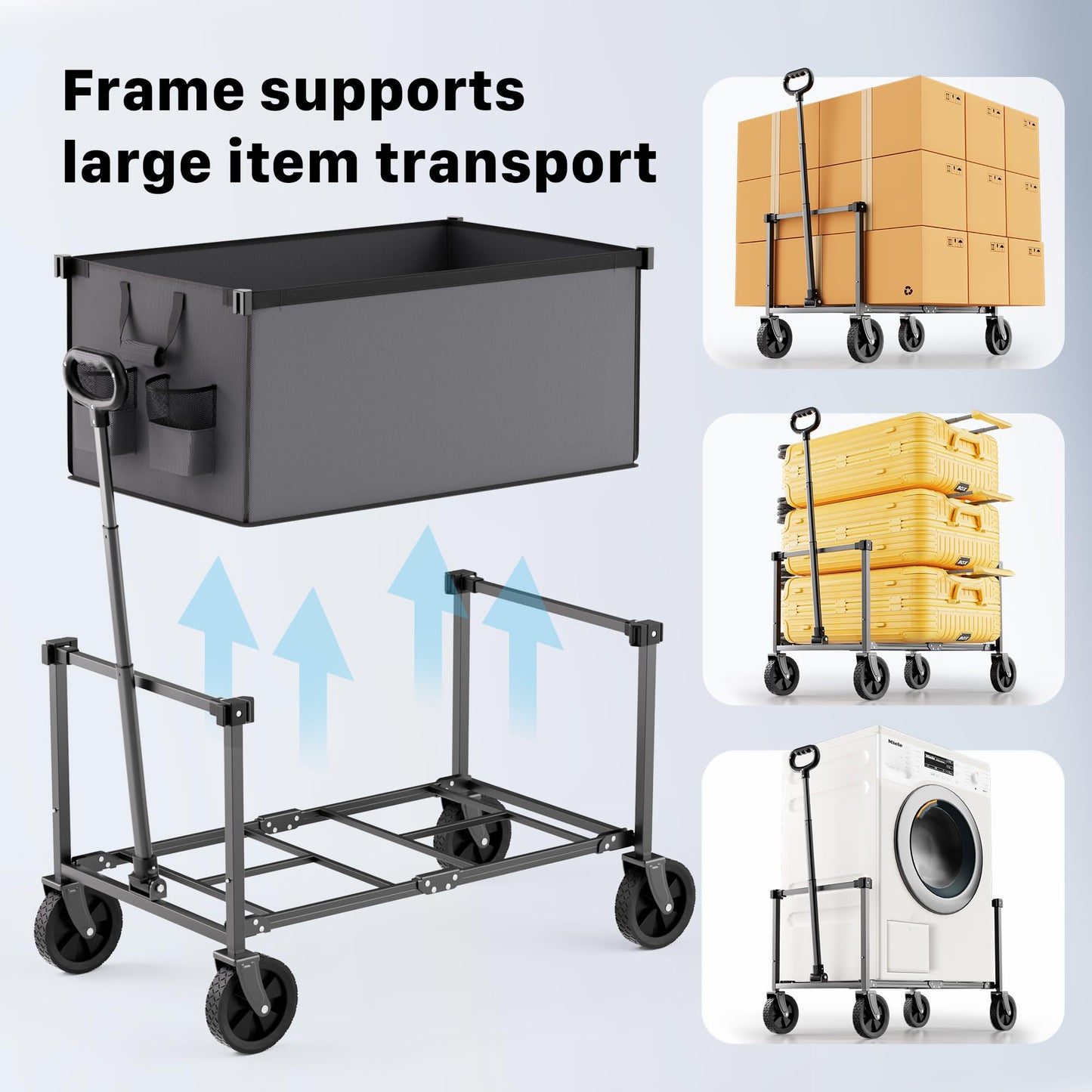HOMBETTA 29.3" Collapsible Wagon Cart, 150L Heavy Duty Folding Utility Wagon with Wheels, 360 lbs Load, Portable Rolling Cart for Garden, Shopping, Sports, Camping, Darkgray