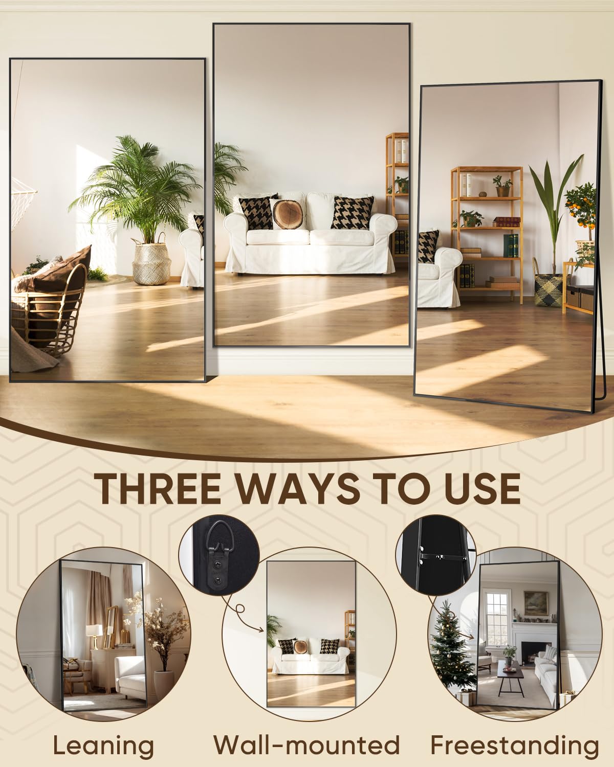Antok Full Length Mirror, 72"x44" Floor Mirror, Floor Standing Freestanding Full Body Mirror with Stand for Bedroom, Hanging Mounted for Living Room Cloakroom, Black
