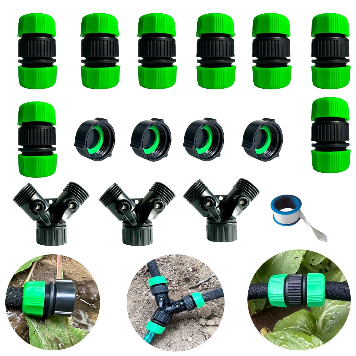 AMRITA Fittings for 1/2" Garden Soaker Hose, Female/Male Connector&Valves&Straight Connectors.(Fittings)