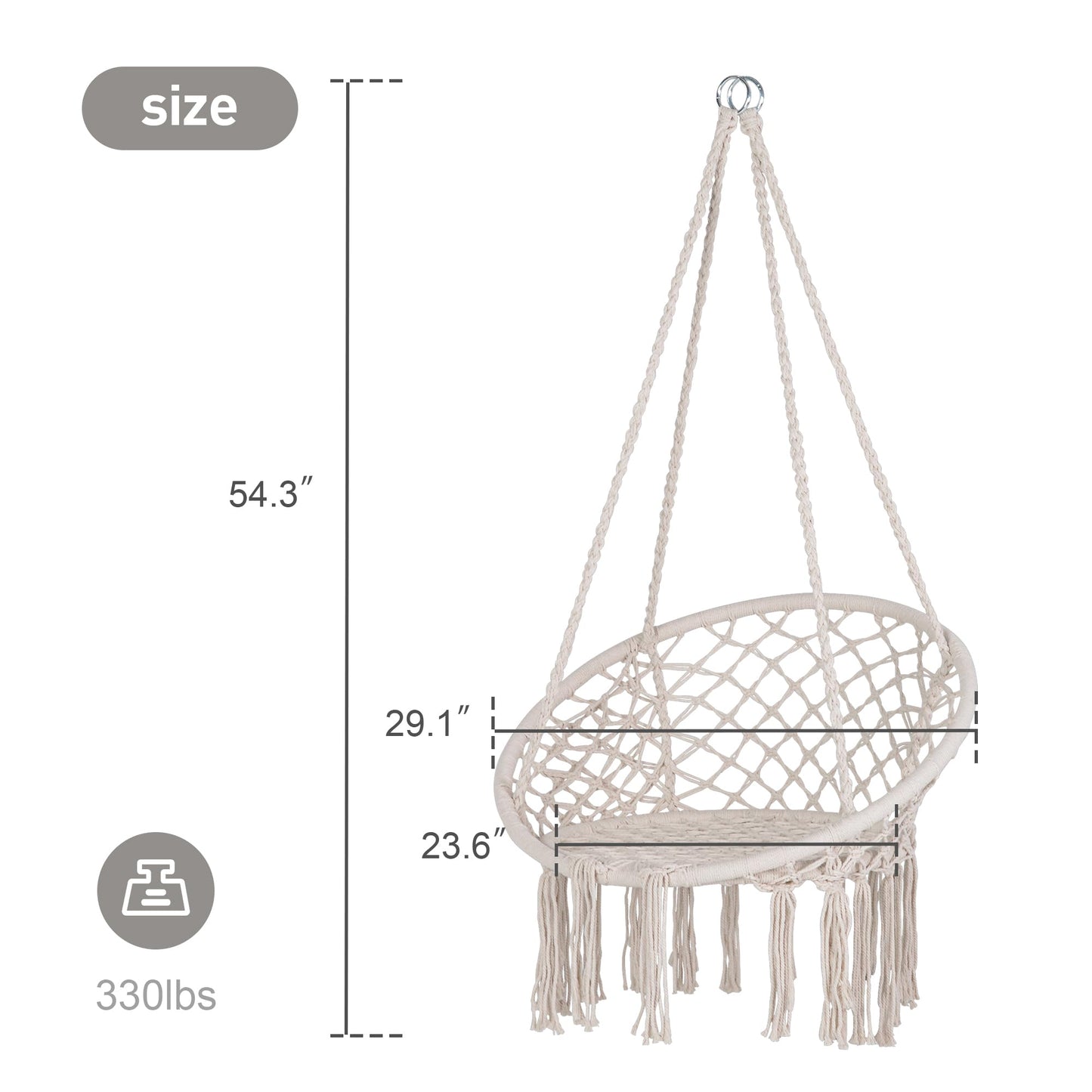 SUNCREAT Hammock Chair Macrame Swing with Side Pocket, Hanging Cotton Rope Hammock Swing Chair for Indoor and Outdoor Use, 330 lbs Capacity, Pack of 2, Beige