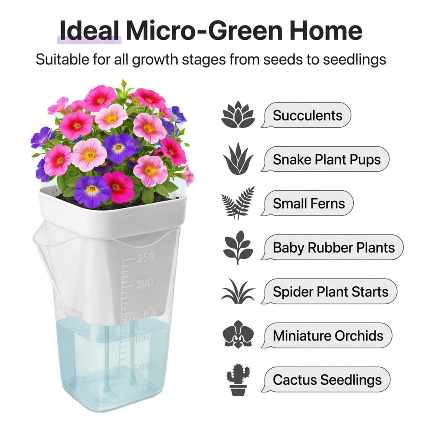 DIGARDPRO 10 Pack 2.5" Self Watering Pots for Indoor Plants with Anti-Tip Tray & Reservoir Refill Bottle, Seed Starter Kit for Seedlings, Cuttings, Succulents, Herbs, 10 Plant Labels
