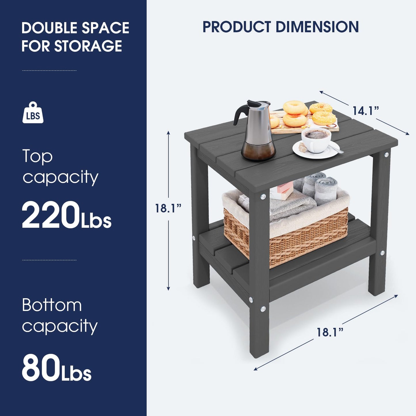 KINGYES Double Side Table, Adirondack End Table- Gray