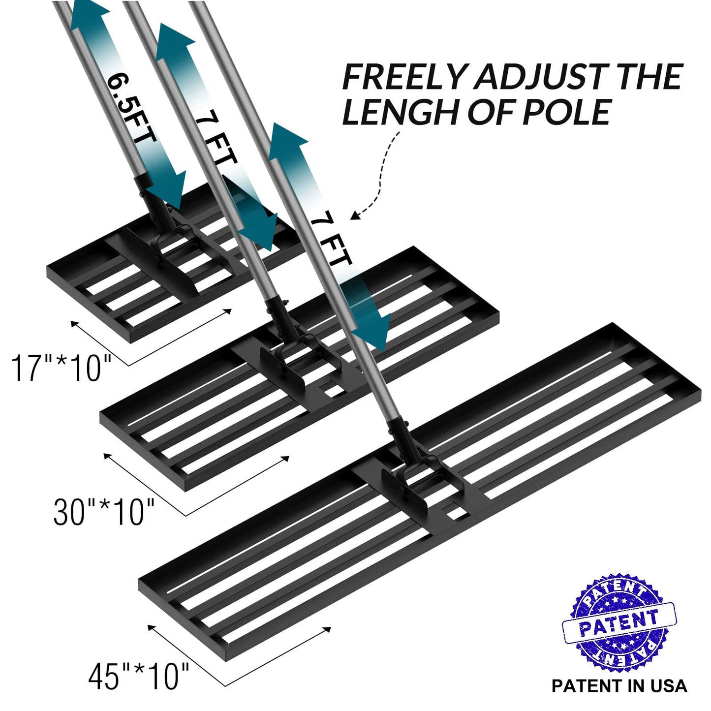 Walensee Lawn Leveling Rake, Levelawn Tool, Heavy Duty Effort Saving Lawn Level Tool, Steel Handle Lawn Leveler for Yard Garden Golf Course , Ease Level Soil Sand Dirt Surfaces, 6.5FT 17"x10"