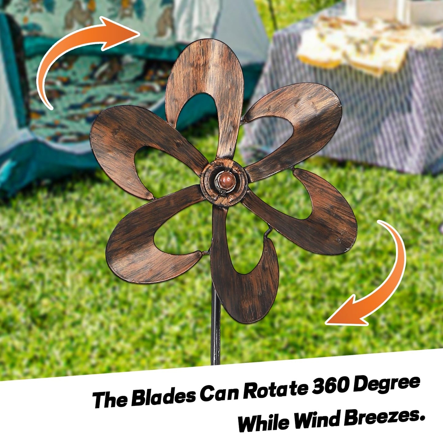 Aoutrow 3 Pack Wind Spinners with Metal Stake, 16.3 Inches Outdoor Wind Catcher Garden Sculptures Bronze Metal Windmill for Spring Garden Yard Lawn Patio Decoration