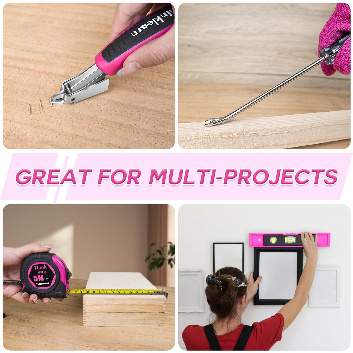Pink Electric Staple Gun, 7PCS 2 in 1 Cordless Stapler Nail Gun Set with 3300pcs Staples Nails, 4V Brad Nailer Tacker for Upholstery, Wood, Carpentry, Crafts, DIY, Brad Nailer Kit with USB Charger