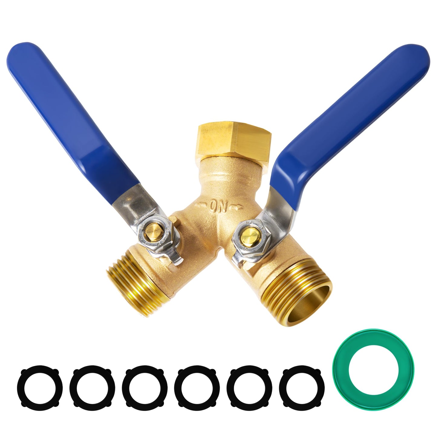 Garden Hose Splitter 2 Way, Solid Brass Water Hose Splitter with 304 Stainless Steel Handle, 3/4" GHT Thread Leak-Proof Y Valve for Outdoor Faucet Lawn, Irrigation & Washing