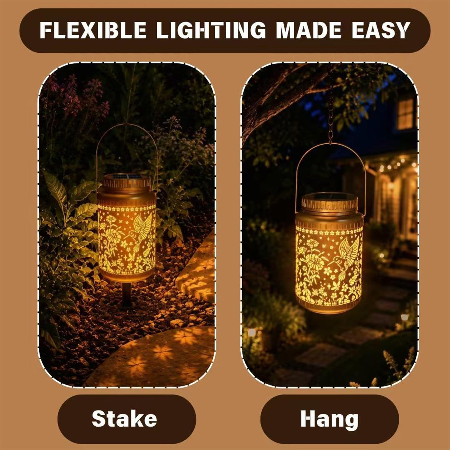 Cooo 2 Pack Solar Lanterns Outdoor Waterproof Hummingbird Red_Sage Solar Pathway Lights Landscape Path Christmas Gifts for Women Mom Grandma Outdoor Table Lamps Garden Yard Backyard Decor -Rose Gold