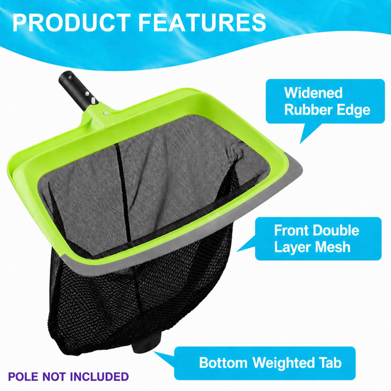 Sepetrel Deluxe Swimming Pool Cleaning Kit Including Rubber Edge Skimmer Net,17.5" Pool Brush Head & Hand Scrub Brush(NO Pole)