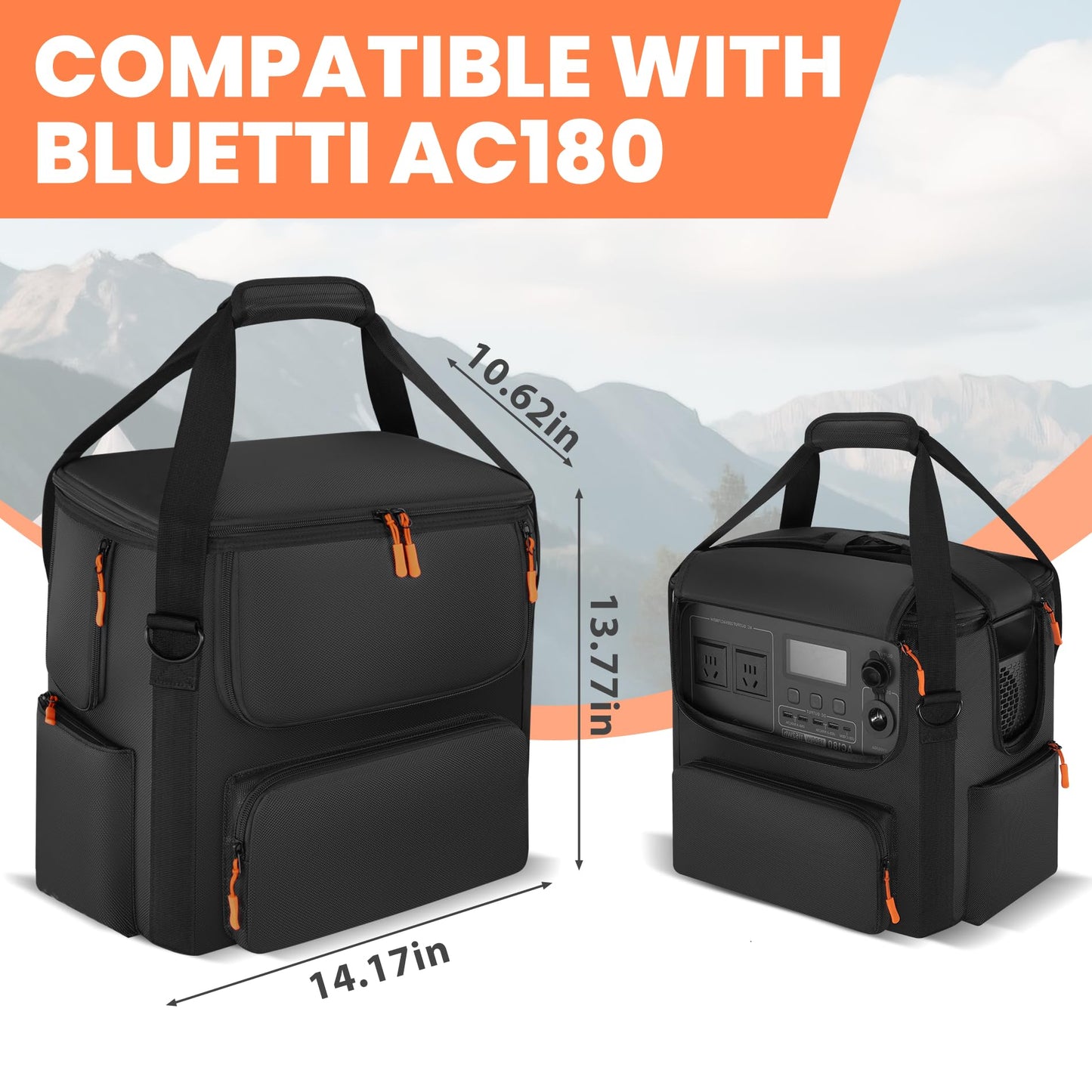 Portable Power Station Carrying Bag Compatible with BLUETTI AC180, Power Station Storage Case for Charging Cable and Accessories (BLACK, Without Retractable Handle)