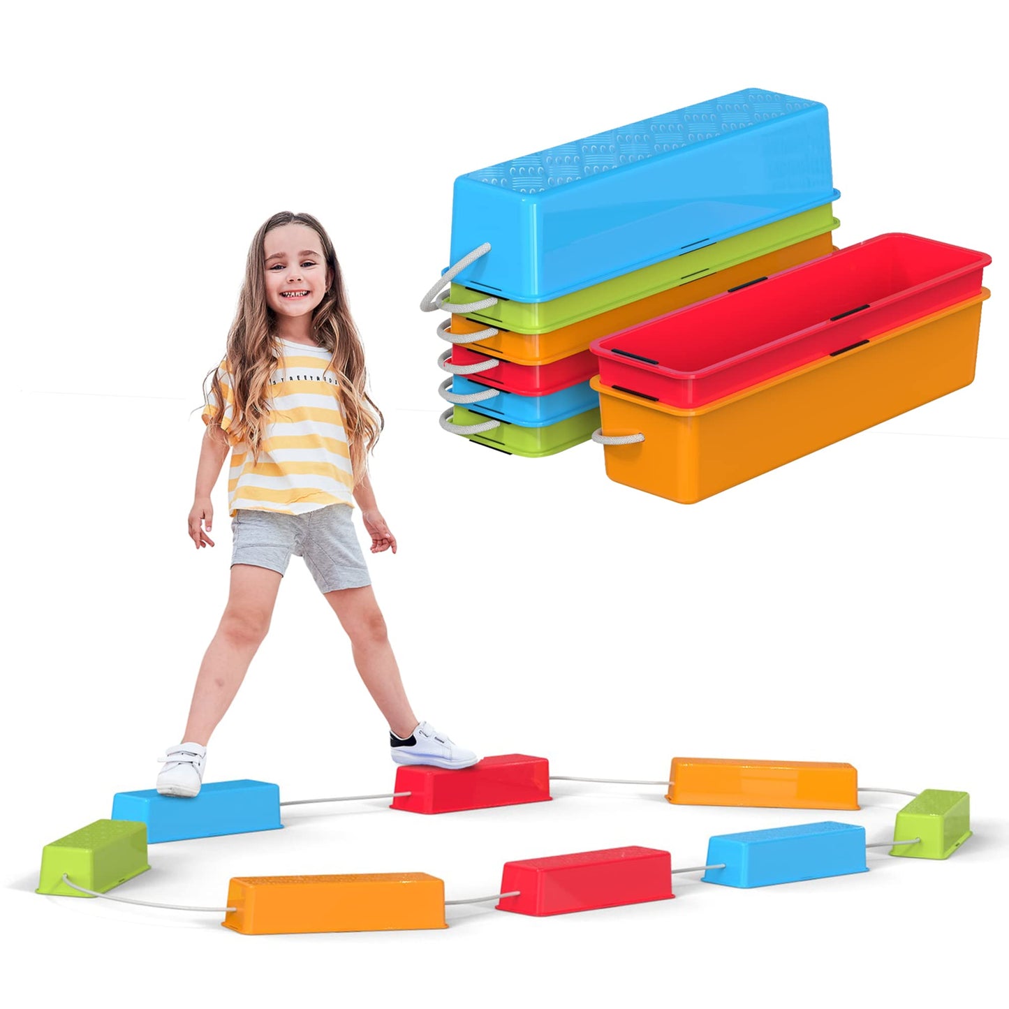 Special Supplies Stepping Stones for Kids Balance Beams 8 Set Non-Slip Textured Surface and Slip Resistant Floor Rubber Edges, Promote Agility, Strength, Active Play