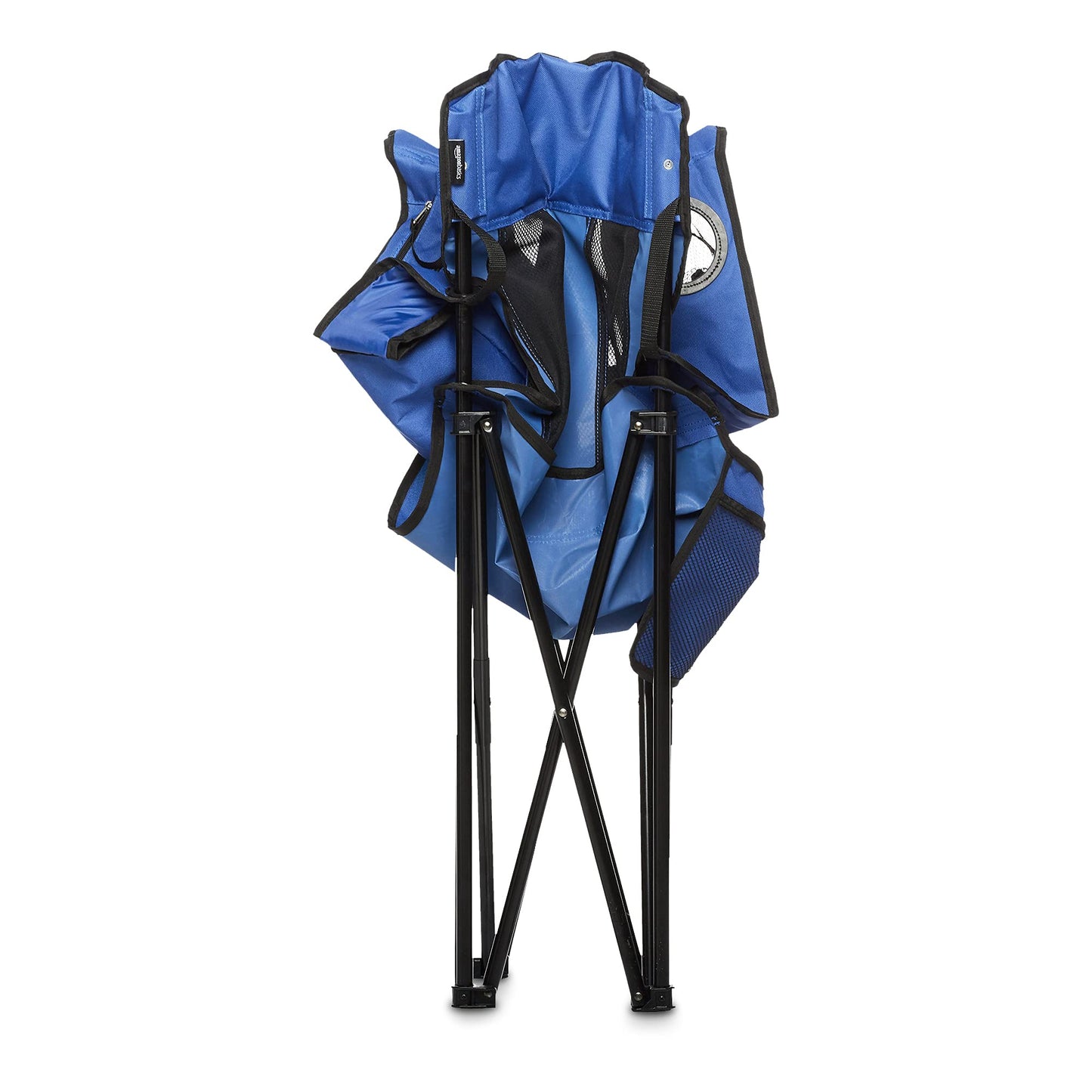 Amazon Basics Portable Folding Camping Chair with 4-Can Cooler, Side Pocket, Cup Holder, and Carry Bag, Sturdy, Breathable Mesh Back, Large, Blue