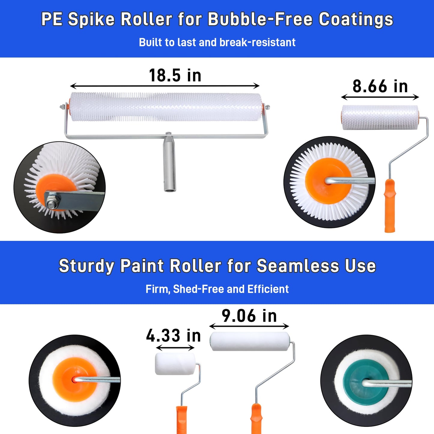 Self Leveling Cement Tool Kit- Epoxy Floor Tool Kit Includes Self-Leveling Rake, 2 Spiked Roller, 2 Flooring Construction Painter Roller, 16“-63” Telescopic Poles, Epoxy Spike Shoes and Gloves