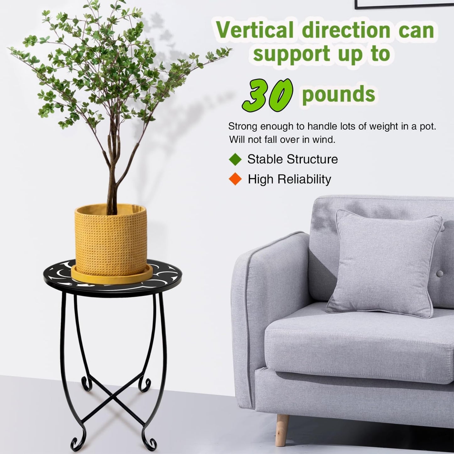 Kaesithar 15 Inch Tall Metal Plant Stand Indoor Outdoor, Round Side Table with Swirl Pattern, Rust Resistant Iron Flower Pot Holder for Patio Garden Porch Living Room
