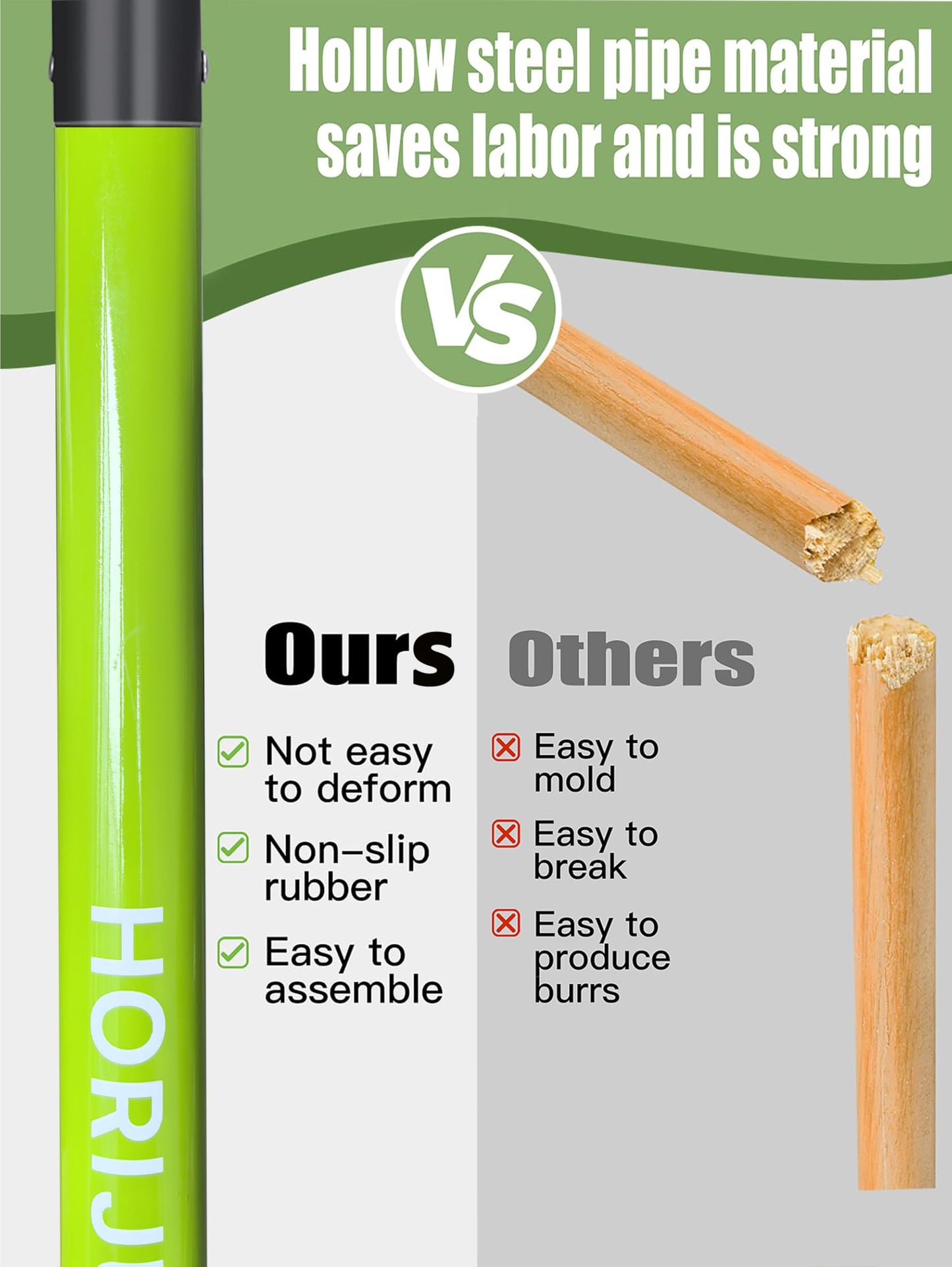 HORIJUNKE Garden Fork, 4-Tines Pitchforks,45-Inch Pitchfork for Gardening,Fiberglass Digging Fork Pole, D-Handle-(Green)